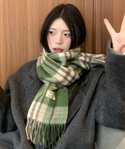Knitted Vertical Scarf Hat Set-M071392