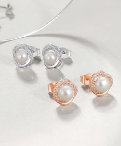 Zircon Pearl Stud Earrings-M013001